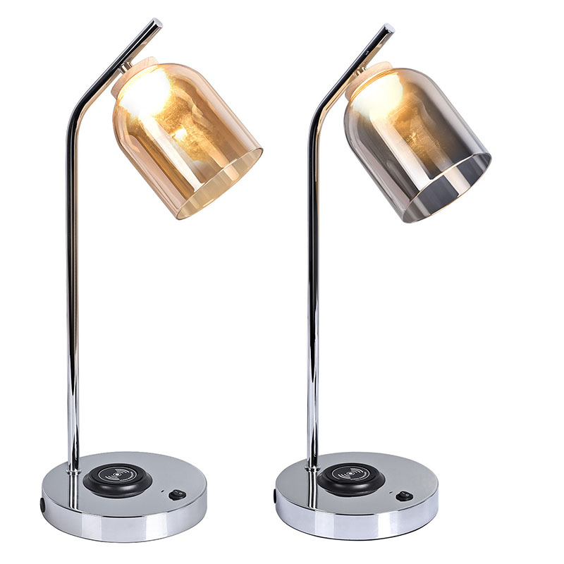 QI led namizna svetilka s steklenim senčnikom