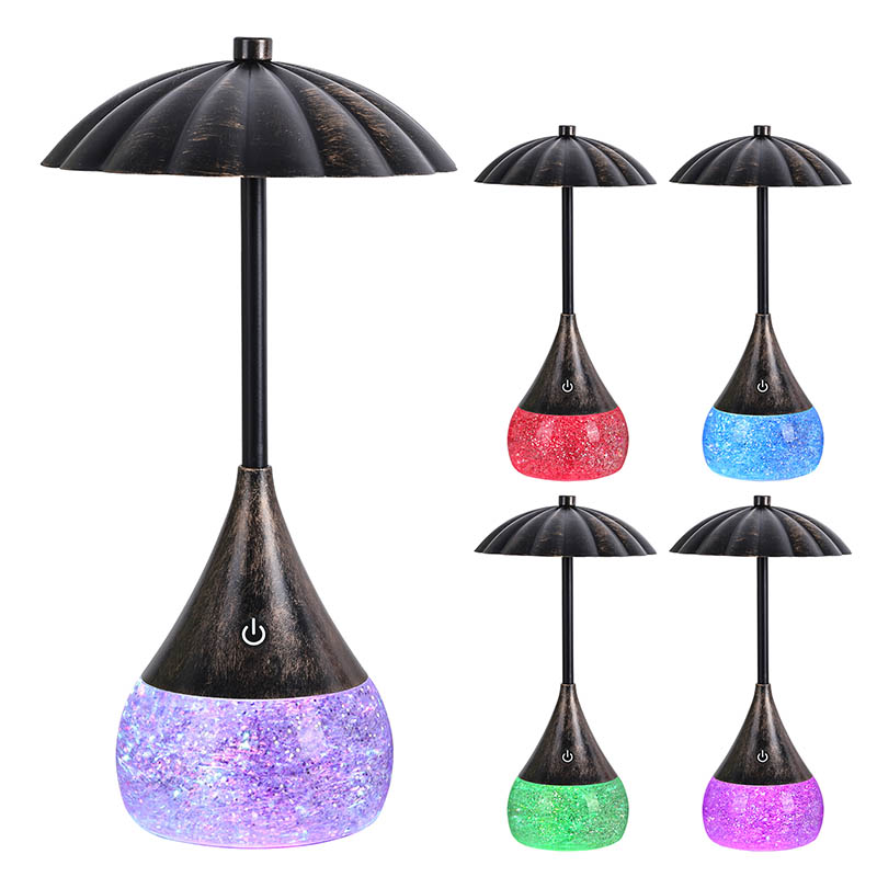 Topla svetlobna namizna svetilka z RGB steklenico z bleščicami